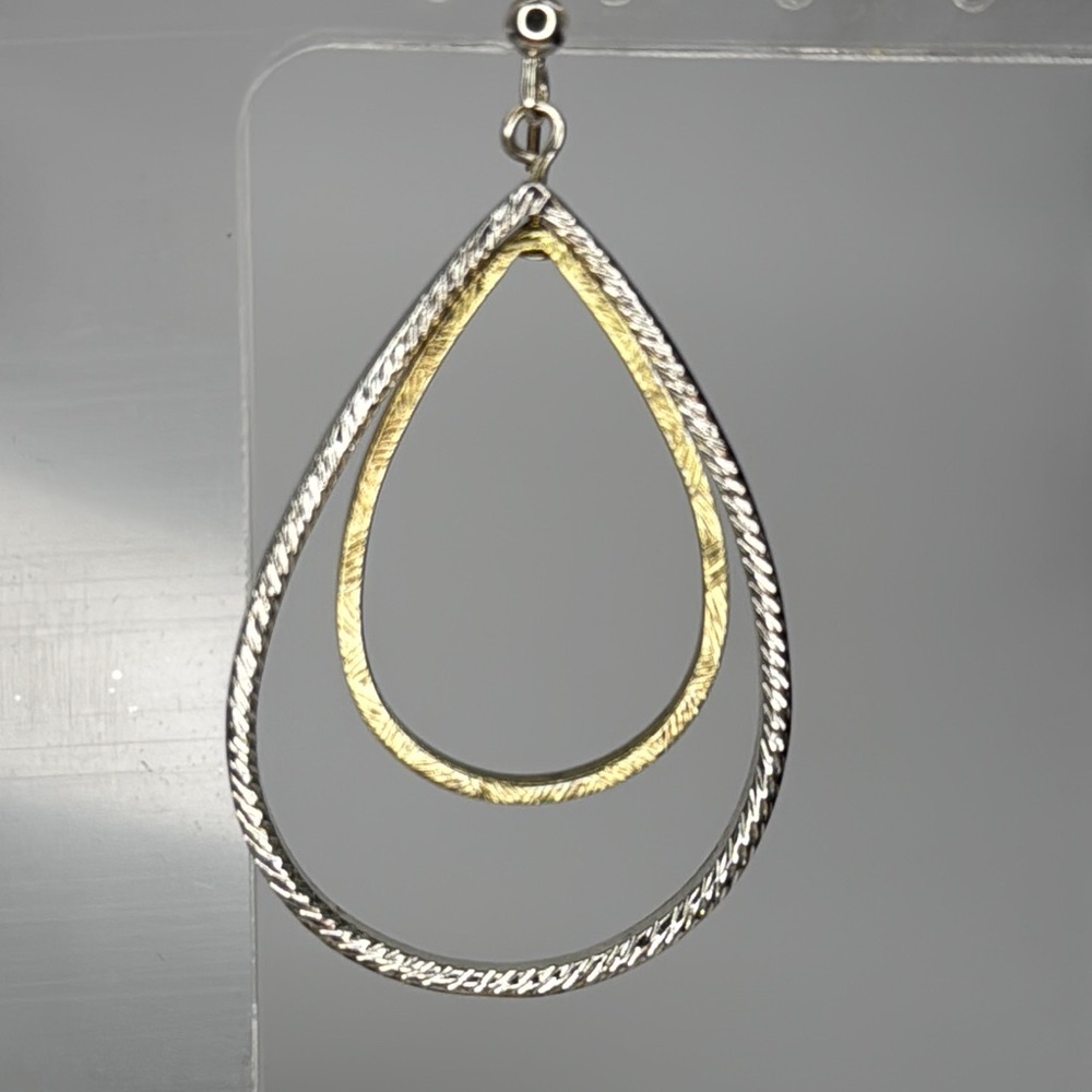 Modern Silver and Gold Teardrop Earrings - Picture 3 of 4